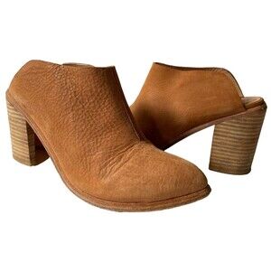 Wal & Pai Leather Mules Womens Size 9 Caramel Tan Block Heel Slides Shoes
